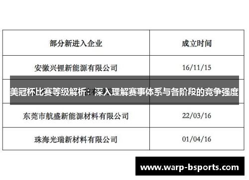 美冠杯比赛等级解析：深入理解赛事体系与各阶段的竞争强度